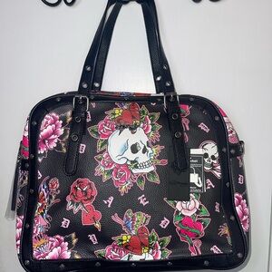 NWT Ed Hardy Black and Pink Skull Floral Shoulder Bag